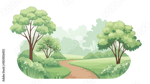 Scenic Pathway Through a Verdant Park Illustration