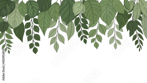 Green Leafy Border A Seamless Decorative Element for Natural and Botanical Designs - Vector Illustration