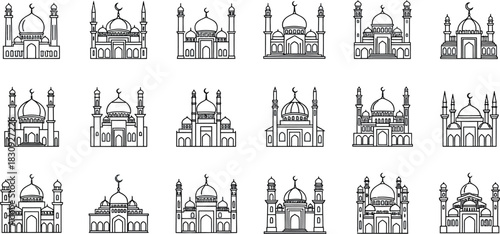 Collection of hand drawn russian orthodox churches black and white sketch