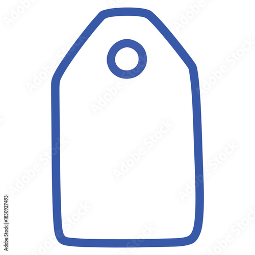 Blue outline tag icon with rounded corners and a hole for attaching it to a product providing information or pricing details
