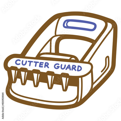 Cartoon cutter guard illustration for packaging tape dispensers great for icons and art projects in retro style