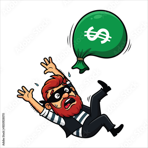 Bandit Slipping Pose Vector | Cartoon Outlaw Character | Thief Falling Illustration