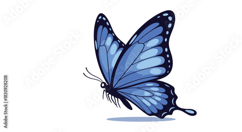 A vibrant blue butterfly, digitally illustrated with intricate wing patterns, gently poised with a soft shadow.