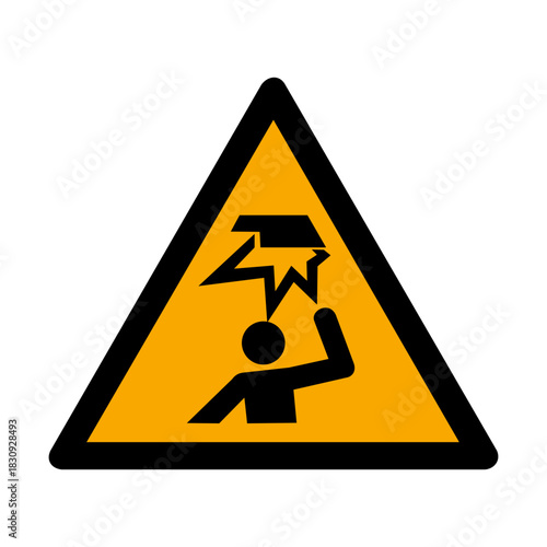 Overhead Obstacle Warning Sign. ISO Safety Sign for Overhead Danger. Head Injury Risk from Overhead Objects. Construction Zone Falling Object Alert. 