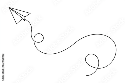 Paper plane continuous one line art drawing of design. single line art air plane travel concept icon vector illustration