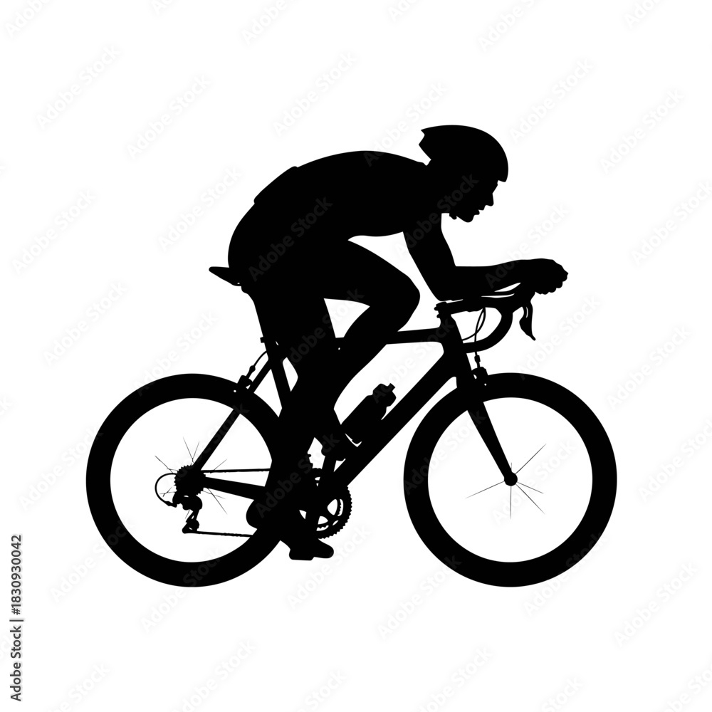 Obraz premium Dynamic silhouette of cyclist riding for fitness and competition, embodying speed, endurance, and a healthy lifestyle on a modern racing bicycle