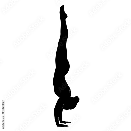 Elegant silhouette of woman performing handstand, showcasing strength and balance for fitness brand or wellness campaign, promoting healthy lifestyle choices