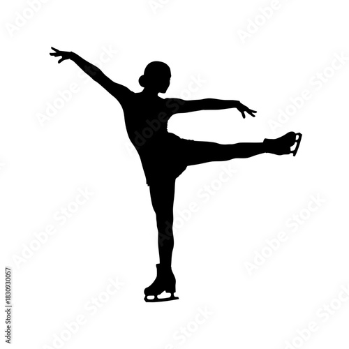 Elegant figure skater silhouette performing a beautiful arabesque pose on ice, perfect for sports branding, event promotion, or athletic achievement concepts