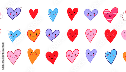 Collection of 18 Hand-Drawn Hearts in Blue, Orange, and Pink – 4K Ultra HD Render Featuring Unique Artistic Patterns, Decorative Styles, and Minimal Background for Love, Creativity, and Emotional 
