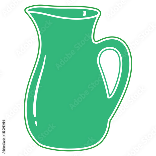 Elegant green pitcher illustration with white outline simple design perfect for serving drinks and decorative purposes