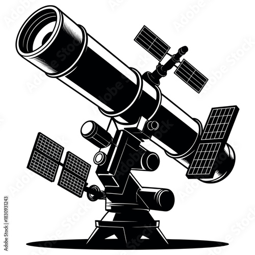 Detailed illustration of a sophisticated telescope with solar panels attached for space observation
