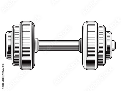 Fitness dumbbell 2D vector line art in clean minimalist style gym workout illustration