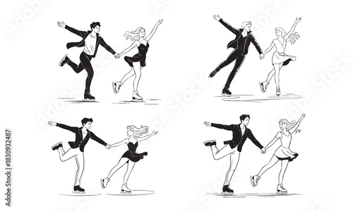 Figure skating couple vector illustration set on white background Vector