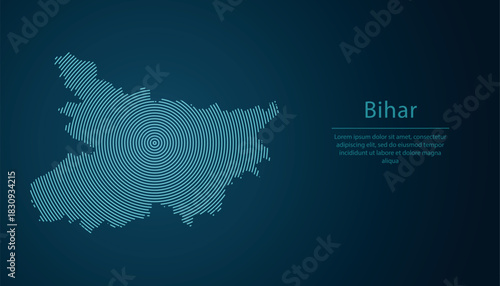 Bihar state of India, map contour with abstract circular line pattern
