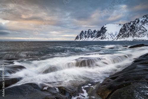 Rocky coast of Tungeneset, Devil's Teeth, Devil's Teeth, Okshornan, Steinfjorden, Senja Island, Norway
