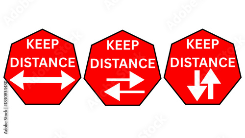 Keep Distance Safety Octagon Signs – Red Workplace Social Distance Reminder Set