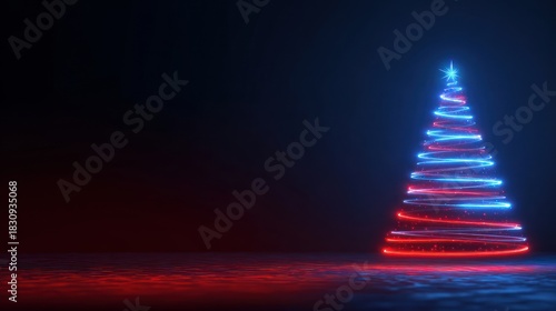 Futuristic glowing tree made of light streaks in vibrant digital style
