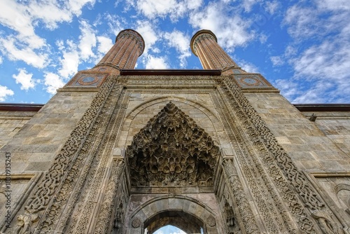 Twin minaret Cifte Minareli Madrasa, Erzurum, Turkey