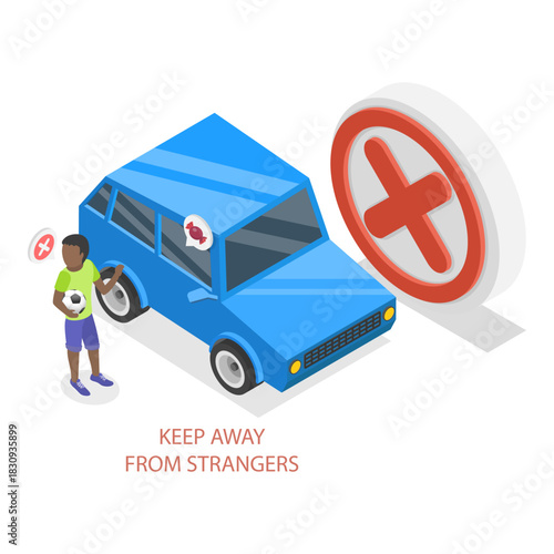 3D Isometric Flat Vector Illustration of Kidnapping Awareness For Children, How to Recognize Signs Of Potential Danger And Prevent Abduction. Item 4