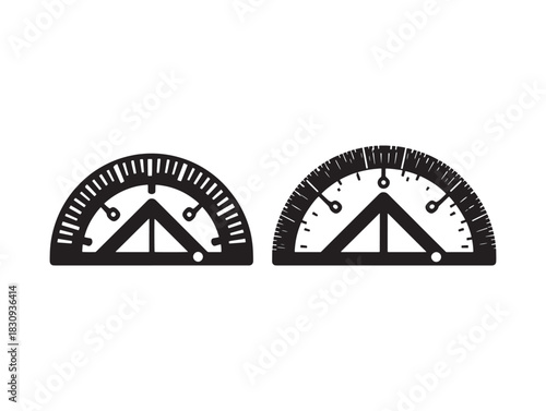 Minimalist divider and protractor black icons 2D vector line art for school and office use