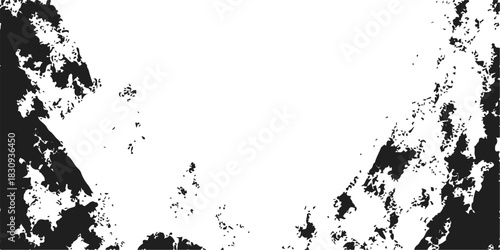 Abstract black grunge border design with ink splatter and vintage floral decoration texture