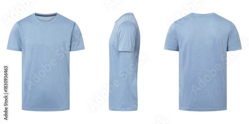 Light blue heathered tshirt mockup front side and back view isolated