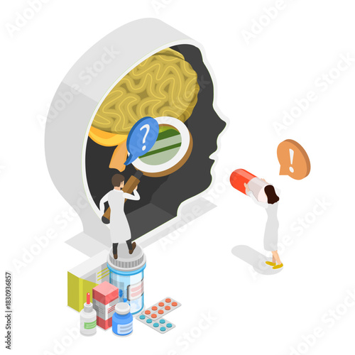 3D Isometric Flat Vector Illustration of Psychology and Neurology, Diagnosis And Treatment. Item 3