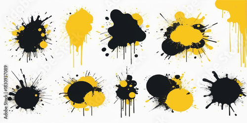 Abstract vector grunge design: ink paint splash splatter drop stain blot black liquid brush element texture