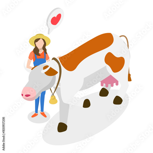 3D Isometric Flat Vector Illustration of Dairy Farm, Milk Products. Item 1