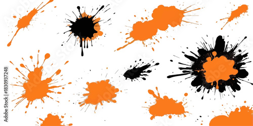 Black ink blots vector stain set for dirty paint splatter grunge design