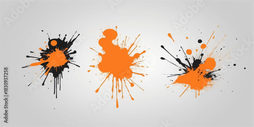 Abstract orange and yellow paint splatter vector illustration with an autumn leaf decoration pattern for a colourful grunge design