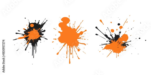 Orange ink blots and paint splatters form an abstract grunge vector background illustration