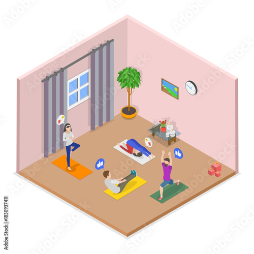 3D Isometric Flat Vector Illustration of Yoga Exercising, Healthy Lifestyle. Item 3
