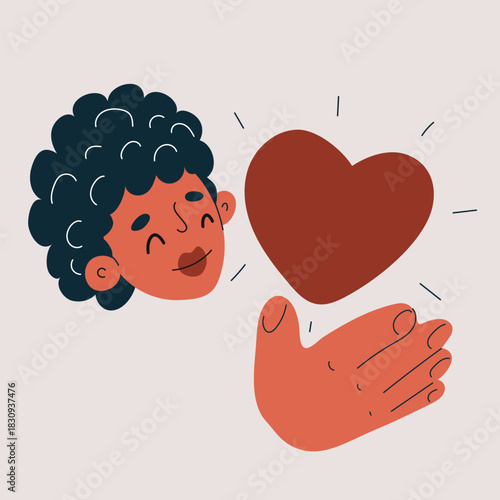 Vector illustration of a woman hugging a heart like her inner light