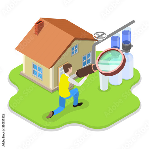 3D Isometric Flat Vector Illustration of Water Treatment , Discharge of Liquid Chemical Waste. Item 2