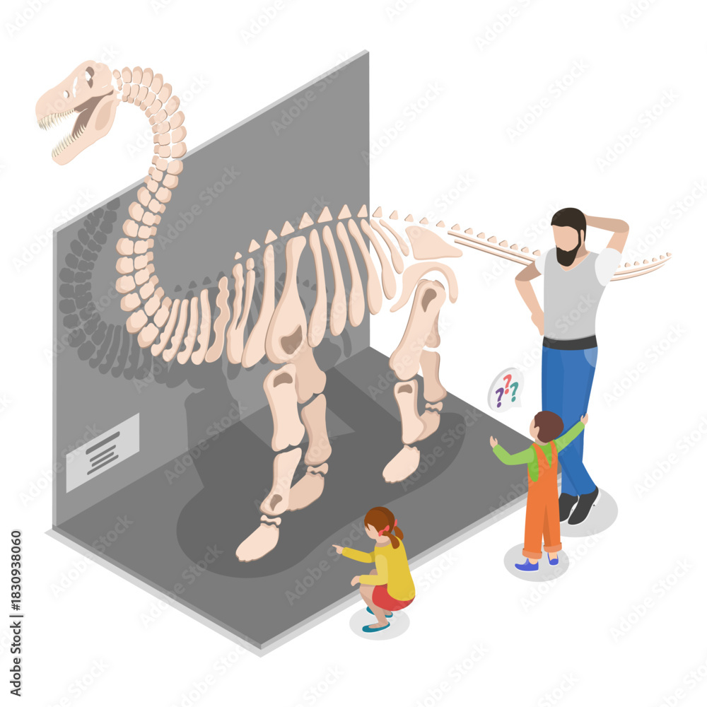 Fototapeta premium 3D Isometric Flat Vector Illustration of School Museum Excursion, Cultural Education, Exhibition. Item 3