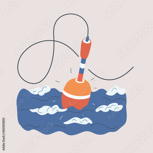 Vector illustration of a fishing float drifting like a quiet thought