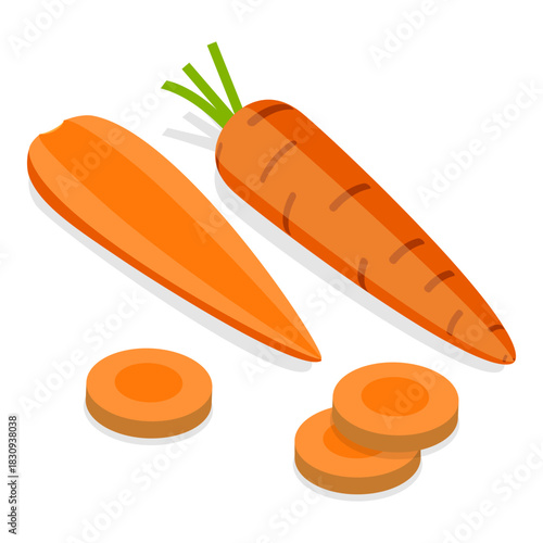 3D Isometric Flat Vector Set of Fresh Sliced Vegetables, Healthy Food. Item 7