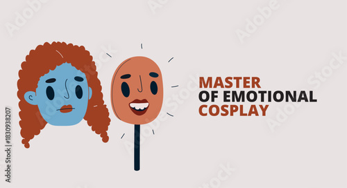 Vector illustration of two faces changing like a rotating emotional mask