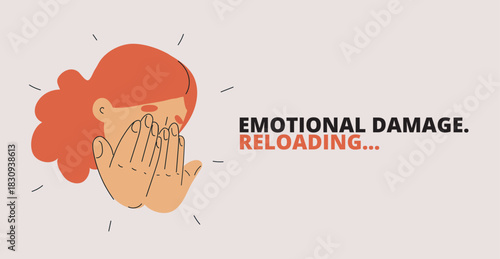 Vector illustration of a crying woman like a small storm breaking open