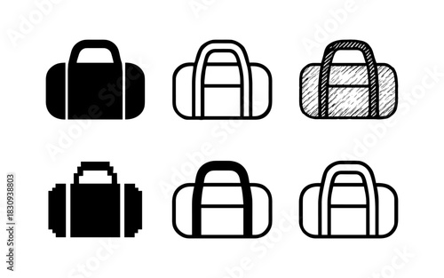 Variety of gym bag icons in different styles and outlines