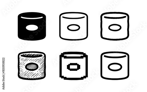 Variety of can styles in artistic formats including sketch and pixel designs