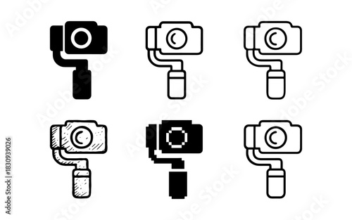 Variety of camera icons: outline, pixelated, and sketch styles for design projects