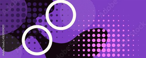 Abstract background using purple and black tones mixed with grey and white. The pattern consists of circles and lines placed in a rhythmic and balanced manner.