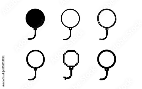 Variety of balloons in silhouette and pixel art styles on white background