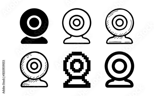 Collection of webcam designs: solid, outline, and pixel art styles