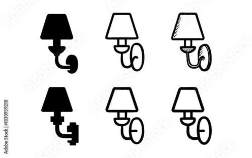 Set of wall lamp designs in silhouette and sketch styles