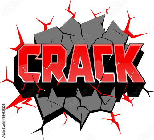 Crack wall texture editable text effect vector  on white background 