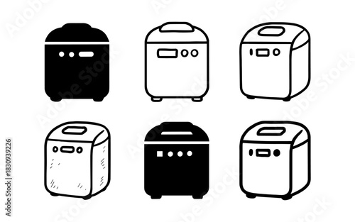 Silhouette and outline kitchen appliance icons set