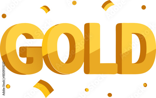 Gold 3d text effect with confetti vector  on white background 